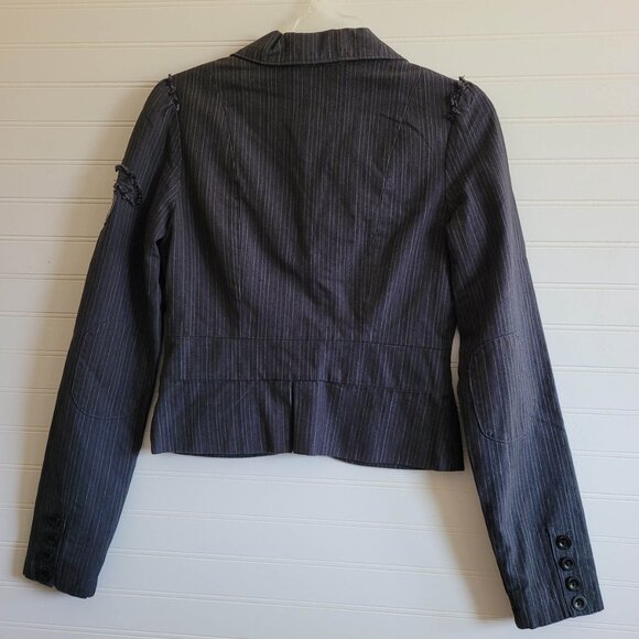 Billabong Denim Blazer Womens Small Black Pinstripe Patch Crest Academia Preppy - Picture 12 of 16